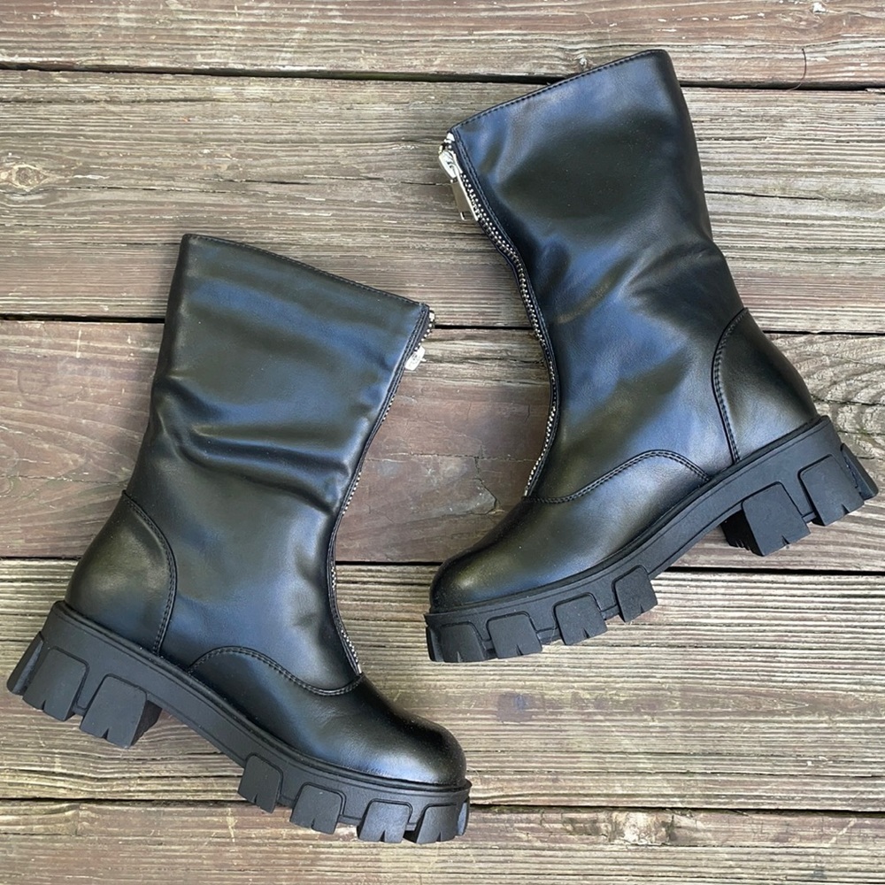 Nasty Gal Black Faux Leather Biker Boots